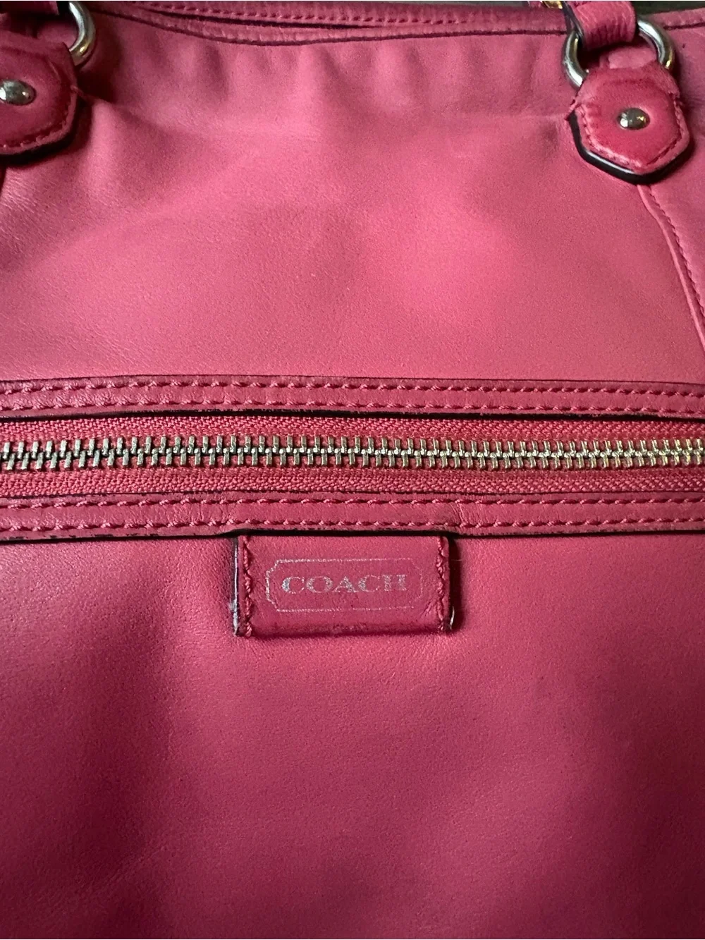 Coach Coral-Pink Leather Shoulder Tote Fair Condition